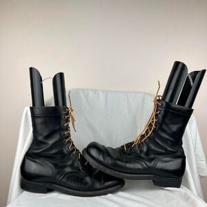Vintage 60s BF Goodrich Black Leather Steel Toe Army Combat Boots Size 10